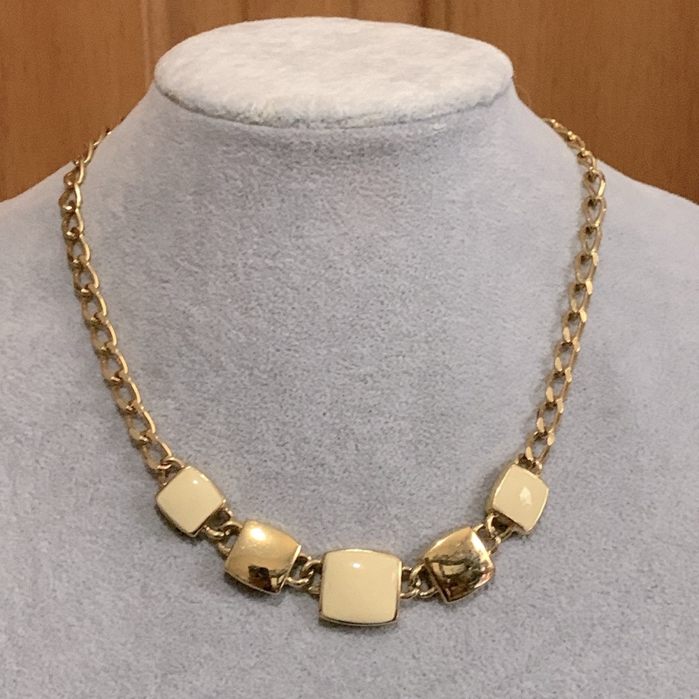 Napier gold tone and cream necklace